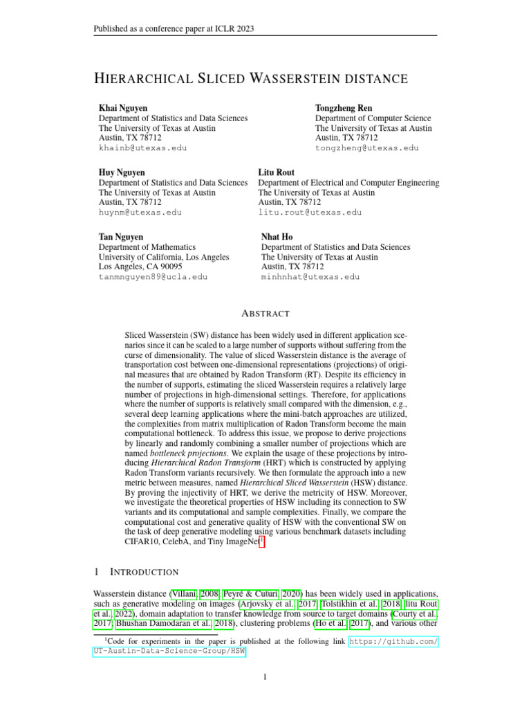 2023 ICLR Hierarchical Sliced Wasserstein Distance | PDF | Matrix ...