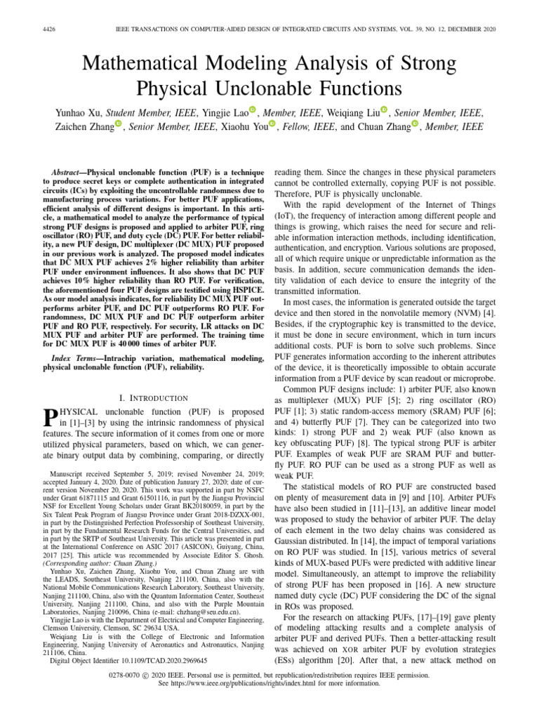 Mathematical Model for Strong PUF Analysis | PDF | Computer Engineering ...