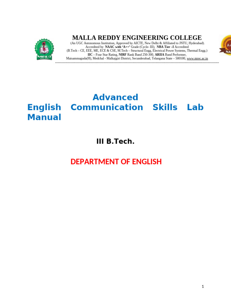 Advanced English Communication Skills Lab | PDF | Résumé | Reading ...
