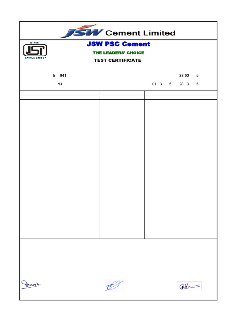 JSW PSC Cement Test Results 2025 | PDF | Building Materials ...