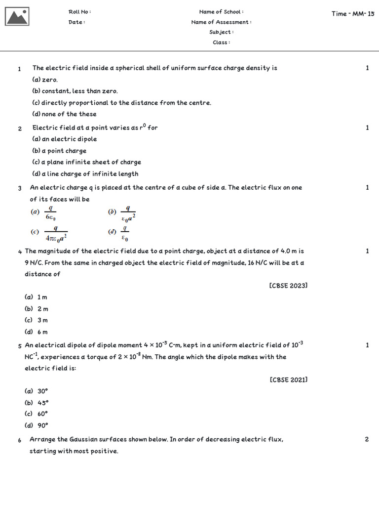 Test Generator Question | PDF | Electric Field | Flux