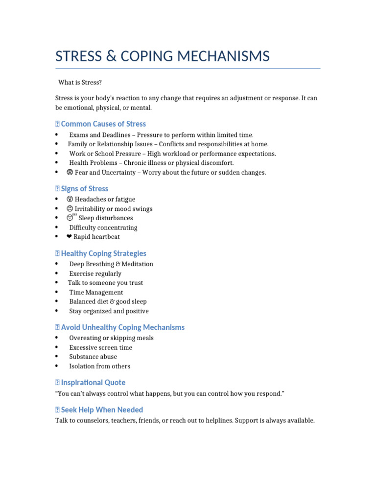 Coping Strategies for Stress Management | PDF