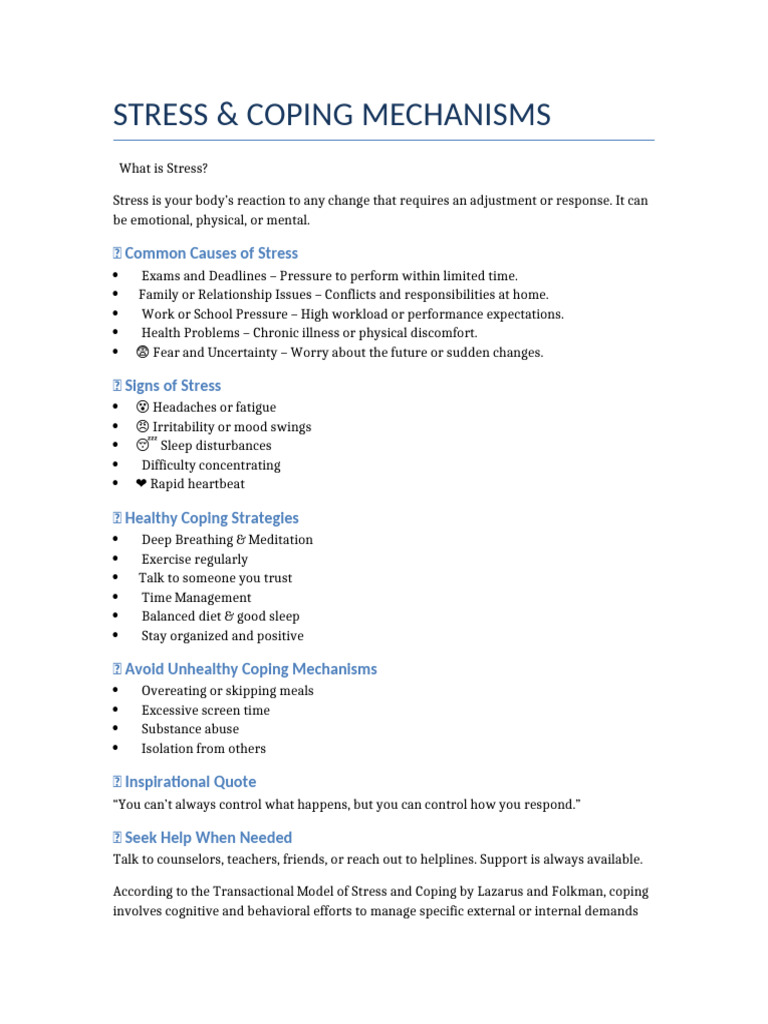 Stress Management and Coping Strategies | PDF | Stress (Biology) | Emotions