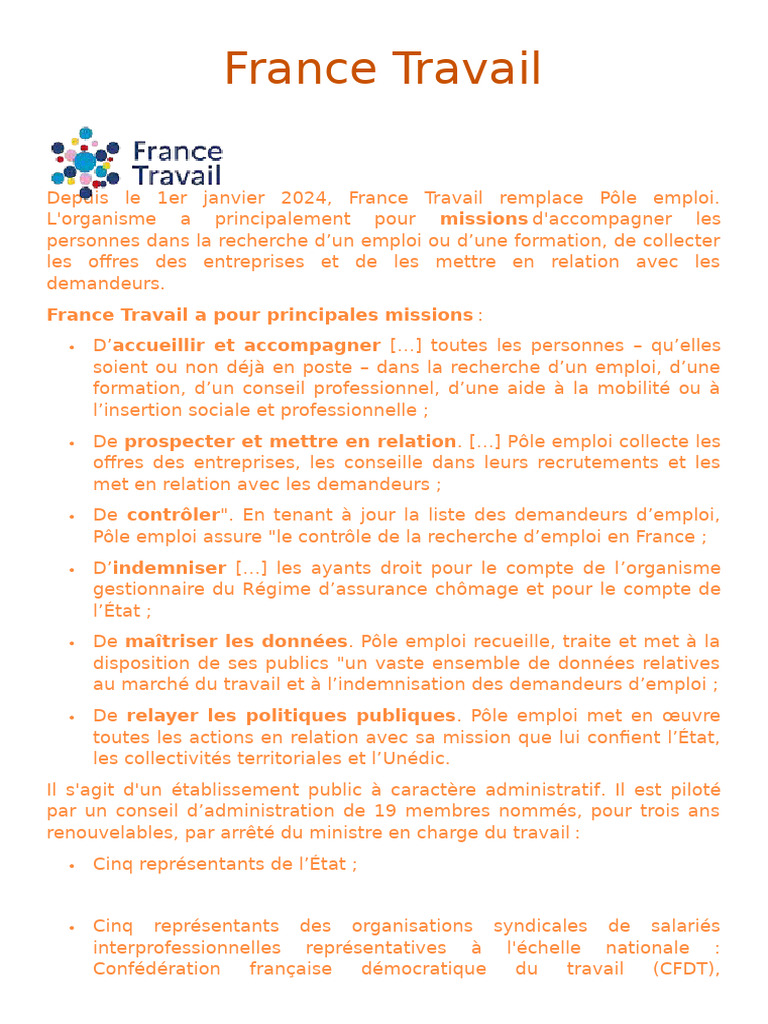 Fiche Sur France Travail | PDF | Travail | Économie