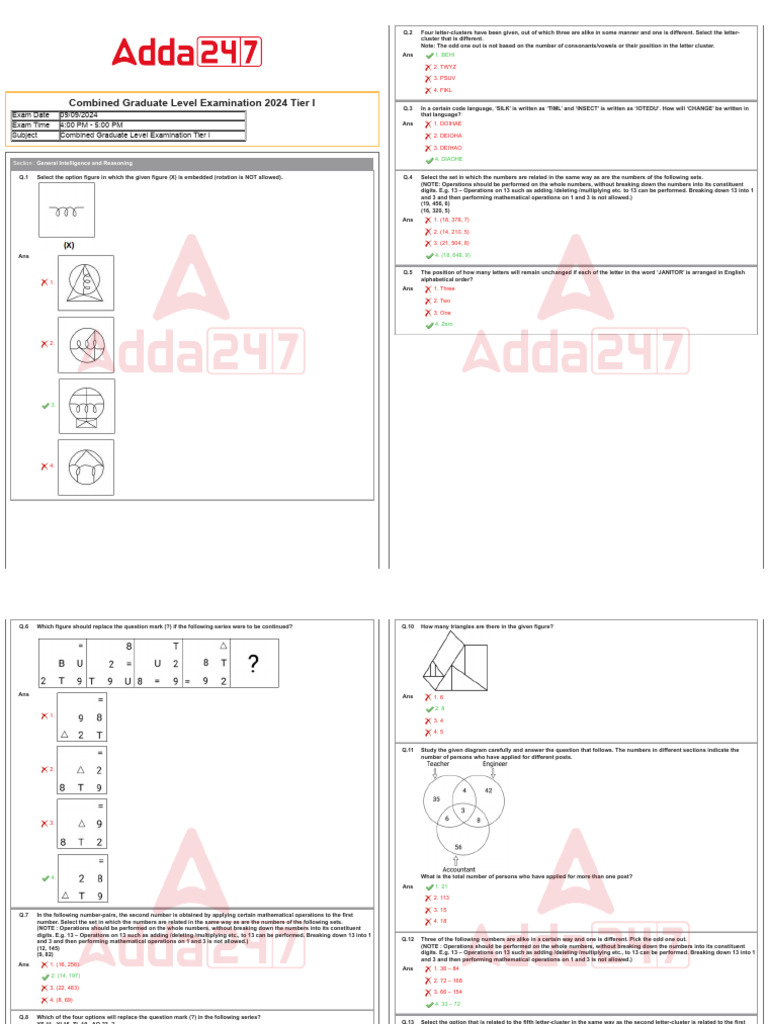 SSC CGL Tier 1 Question Paper 9 September 2024 Shift 3 | PDF | Length