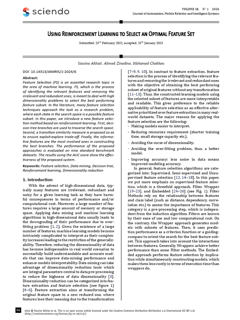 Optimal Feature Selection with RL | PDF | Machine Learning | Applied ...
