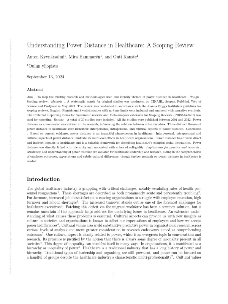 Power Distance in Healthcare: Scoping Review | PDF | Systematic Review