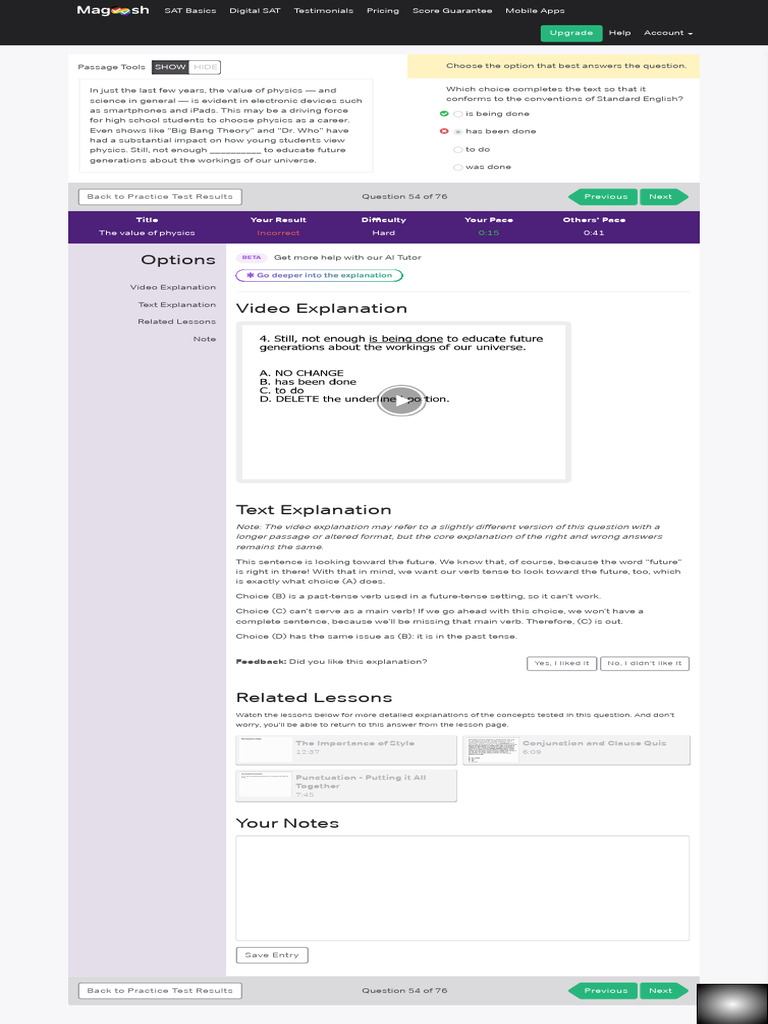 Show Answer - Magoosh SAT | PDF | Sat | Physics