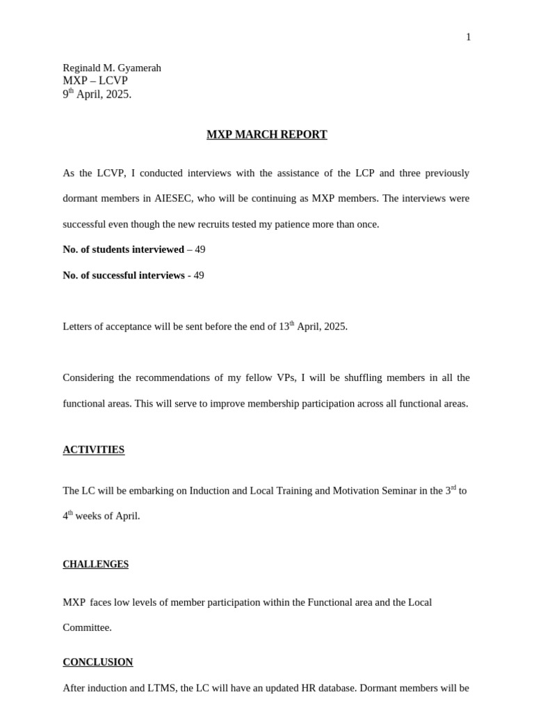 March Report on AIESEC Membership Activities | PDF