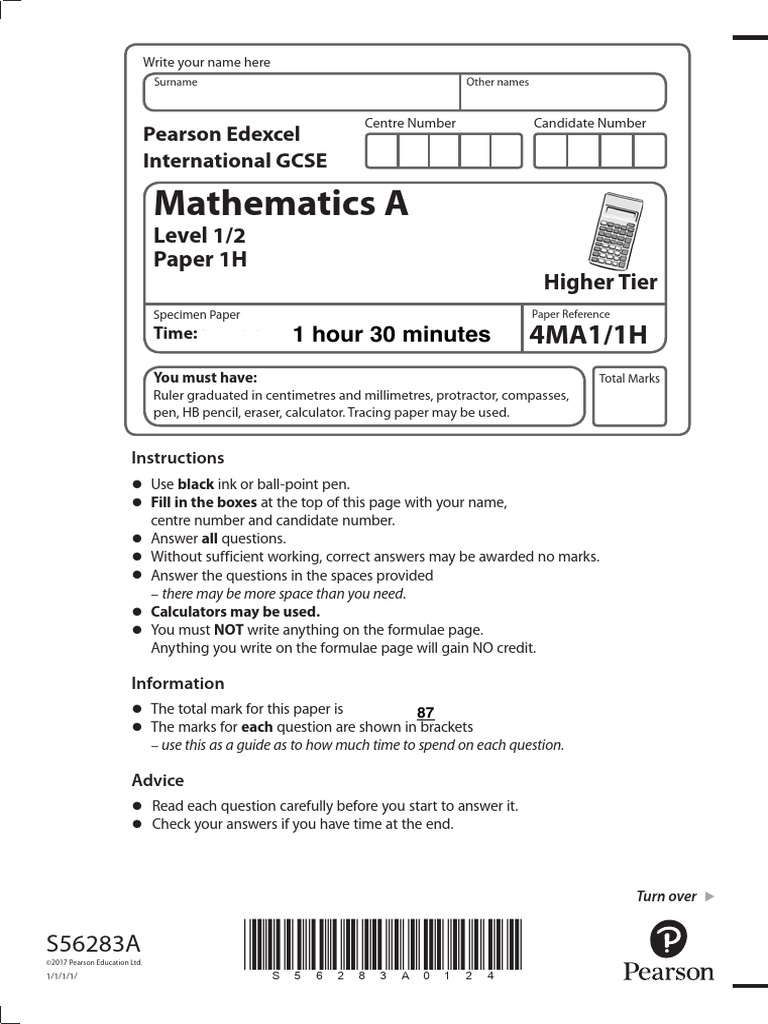 IGCSE Maths Specimen Paper 1H | PDF | Area | Circle