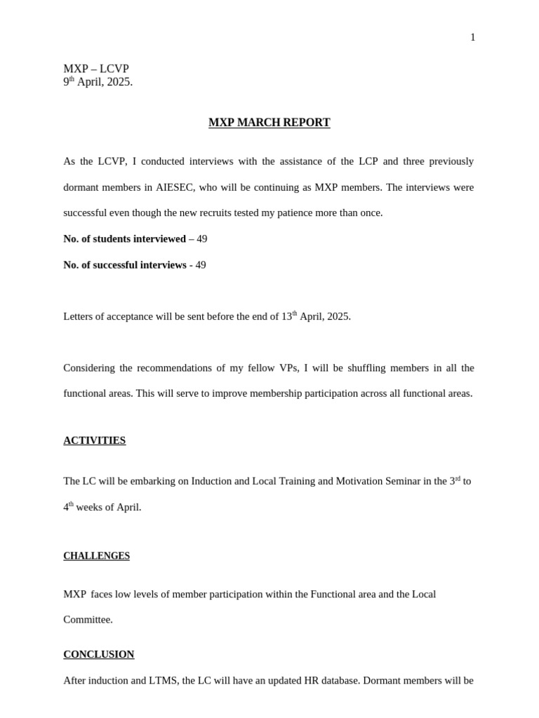 MXP LCVP March Report 2025 | PDF