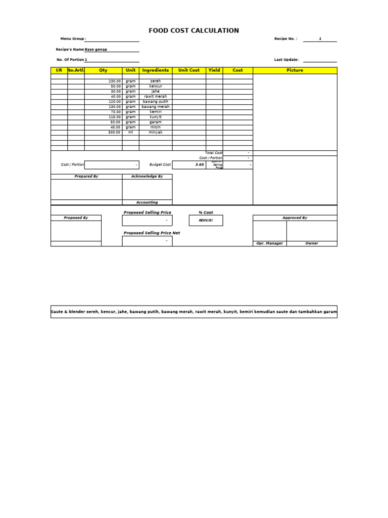 Food Cost Calculation for Recipes | PDF | Foods | Cooking