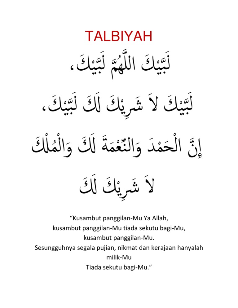 Teks Talbiyah Haji Lengkap dan Artinya | PDF