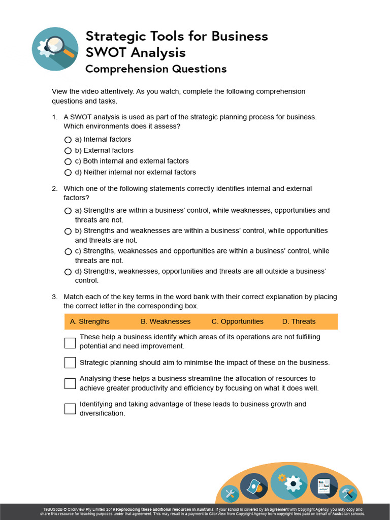 SWOT Comprehension Questions | PDF | Swot Analysis | Economies