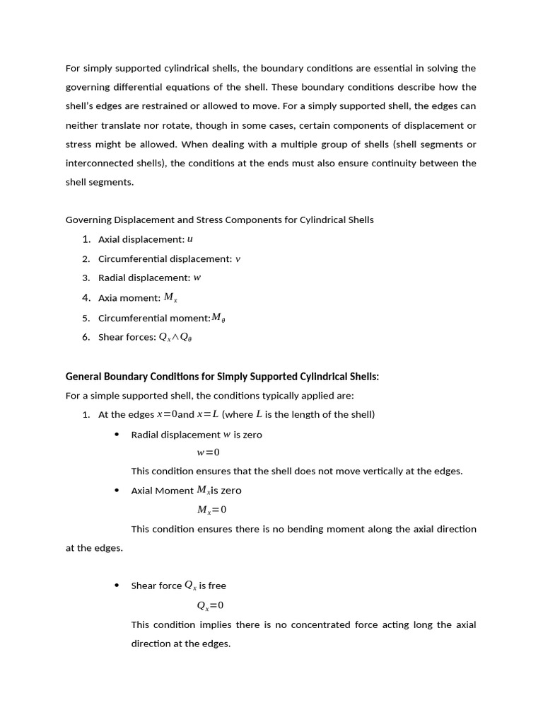 Boundary Conditions for Cylindrical Shells | PDF | Stress (Mechanics ...