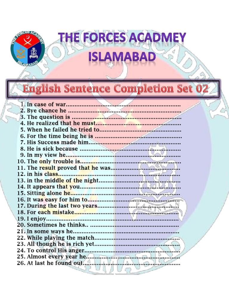English Sentence Completion Set No 02 | PDF
