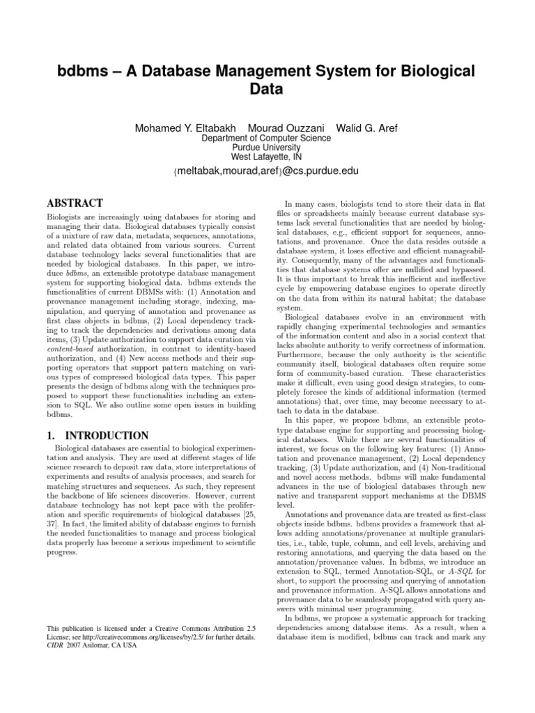 bdbms: Database System for Biology | PDF | Databases | Annotation