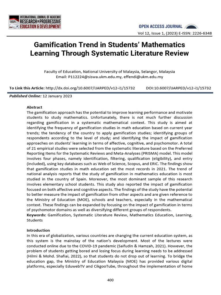 Gamification in Mathematics Education Trends | PDF | Mathematics | Learning