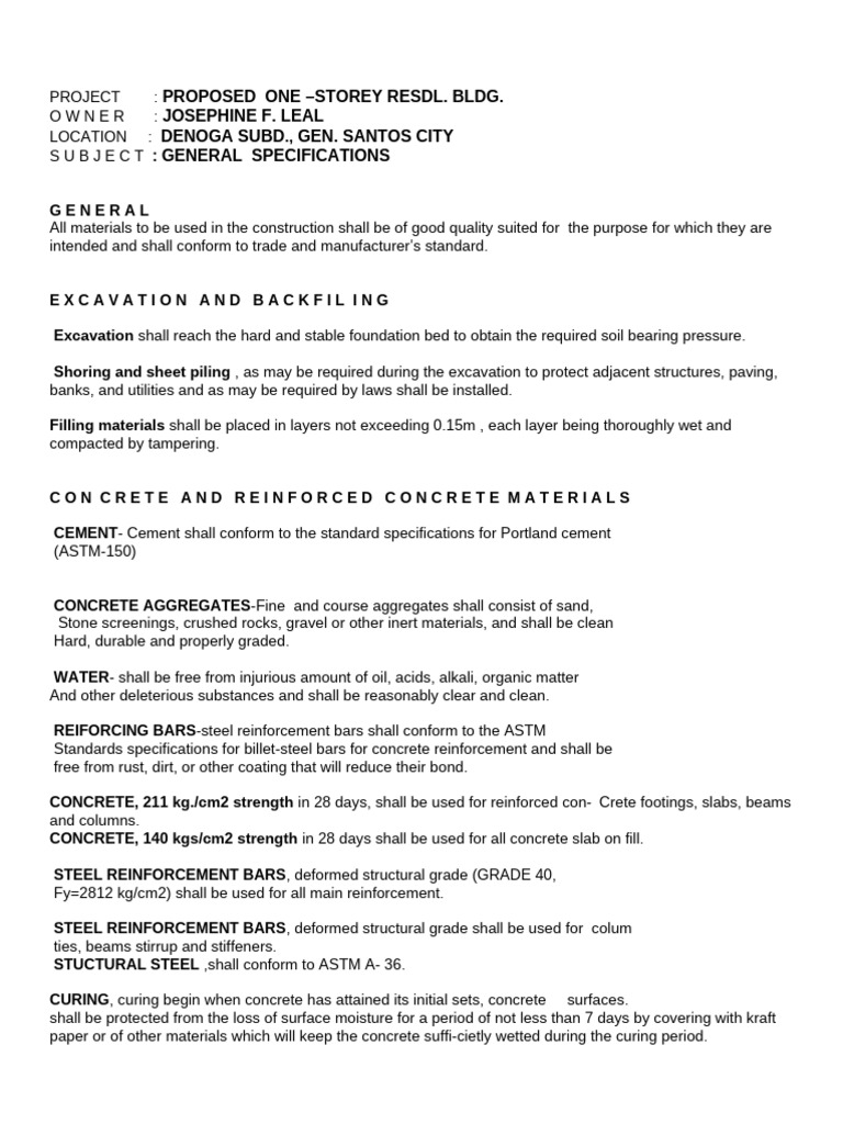 Glamang Specifications | PDF | Concrete | Cement