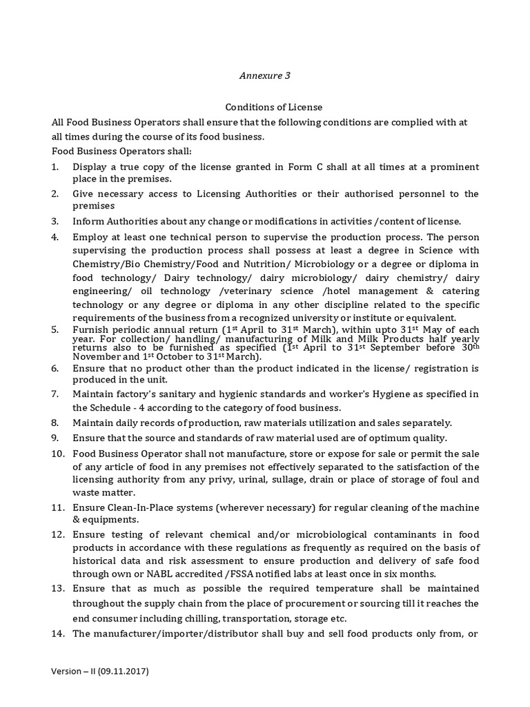Food Business License Compliance Guidelines | PDF | Dairy | Cooking Oil