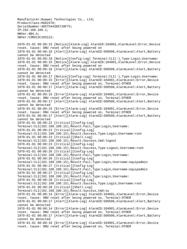 Huawei HG8247H Device Logs Summary | PDF | Login | Computing