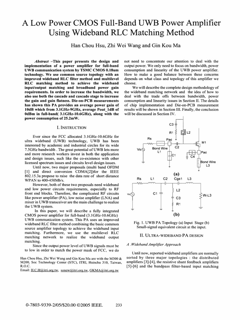 Low Power CMOS UWB Power Amplifier | PDF | Amplifier | Electronic Filter