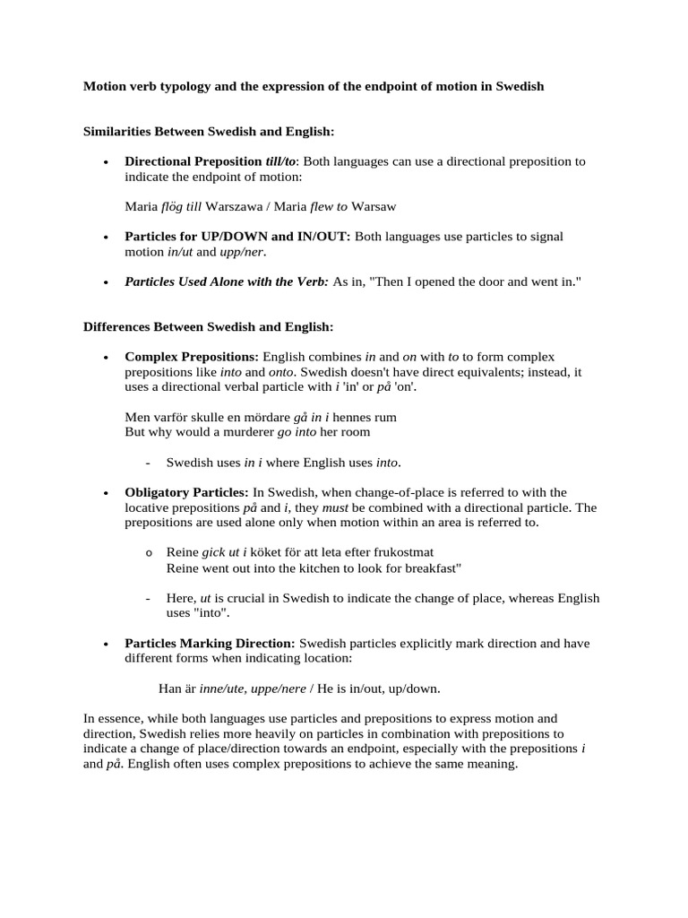 Motion Verb Typology and The Expression of The Endpoint of Motion in ...