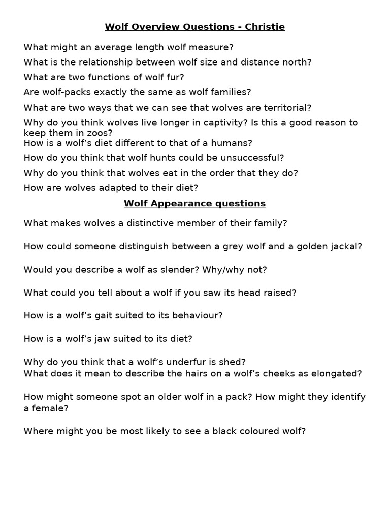 Wolf Overview and Comprehension Questions | PDF