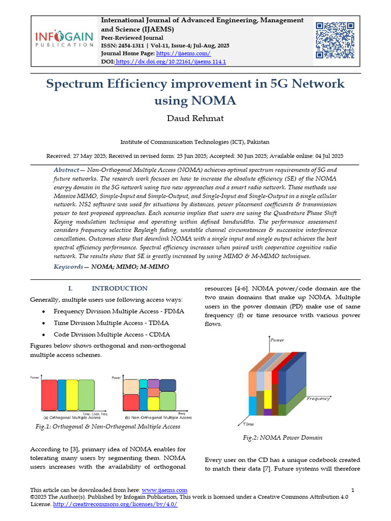 Spectrum Efficiency Improvement in 5G Network Using NOMA | PDF ...