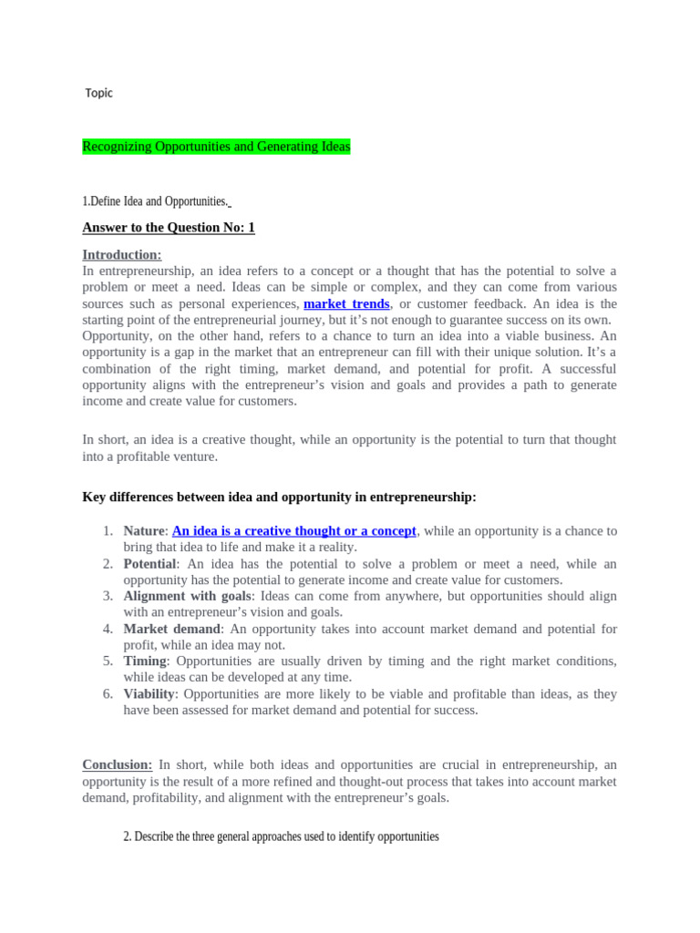 Identifying Opportunities in Entrepreneurship | PDF | Entrepreneurship ...