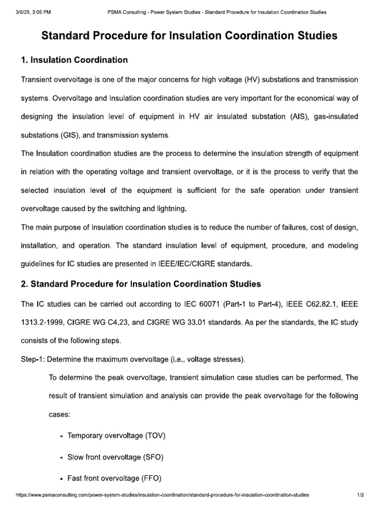 Standard Procedure For Insulation Coordination | PDF