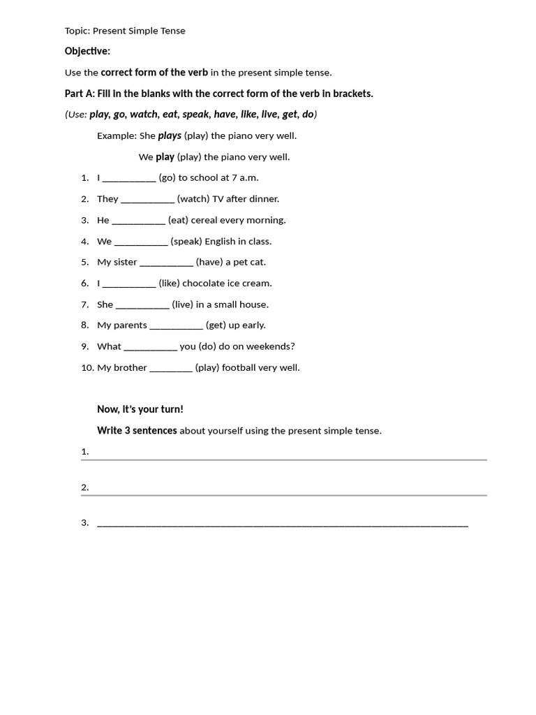 Present Simple Writing Exercise | PDF