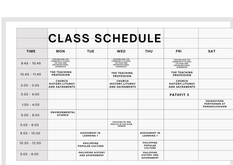 Black and White Simple Class Schedule - 20250618 - 222111 - 0000 | PDF