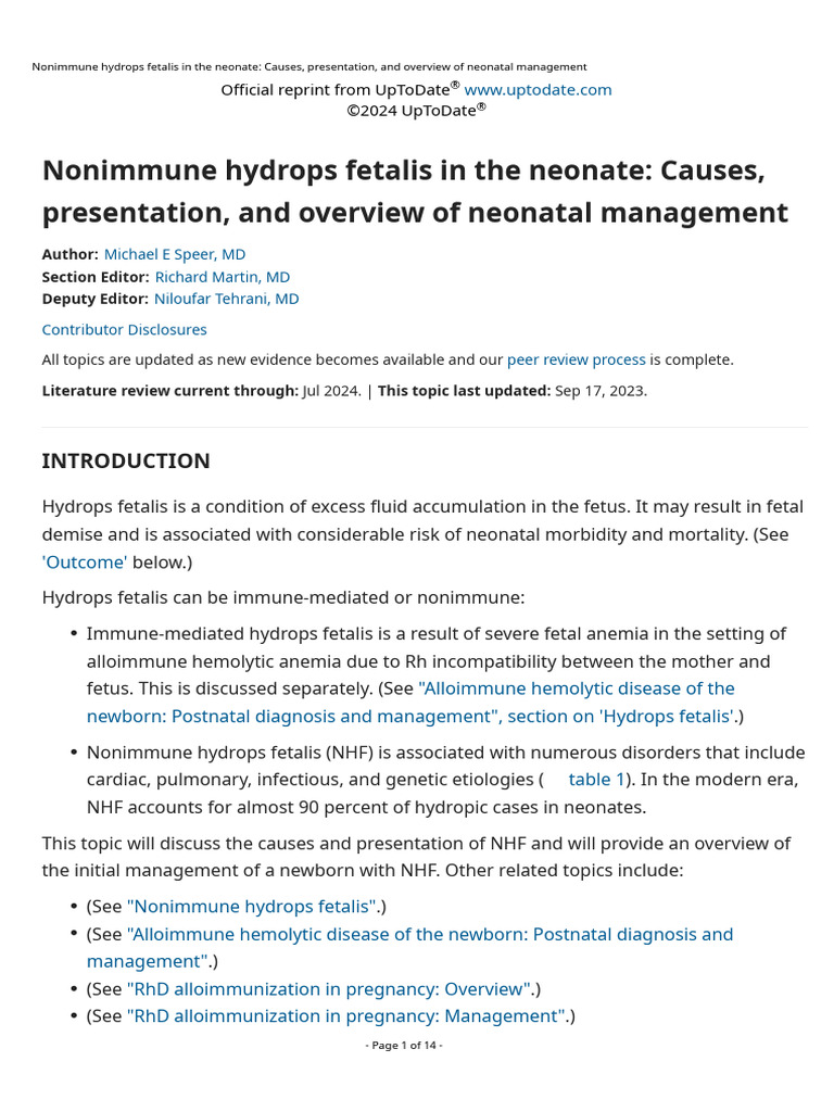 Nonimmune Hydrops Fetalis in Neonates | PDF | Edema | Diseases And ...