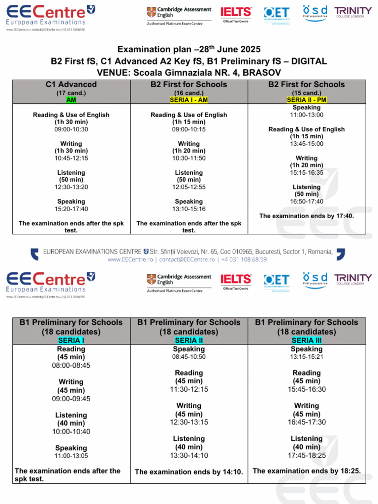 Exam Schedule for English Proficiency Tests | PDF | Standardized Tests ...