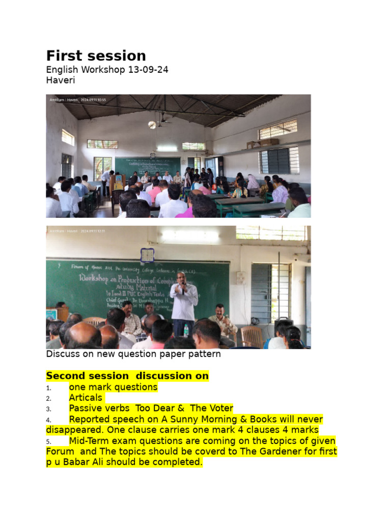 Haveri English Workshop Insights | PDF