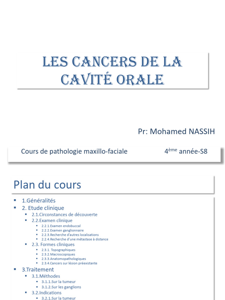 Cancers de la cavité orale : diagnostic et traitement | PDF | Cancer ...