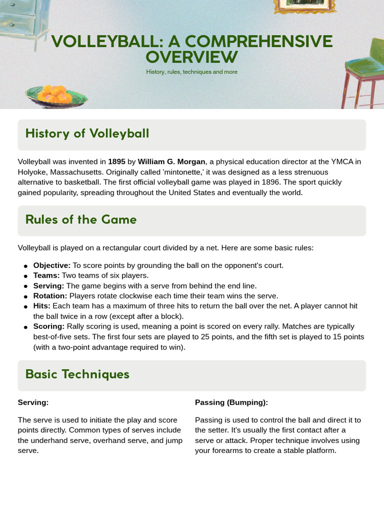 Volleyball Overview: History, Rules, Techniques | PDF | Volleyball ...