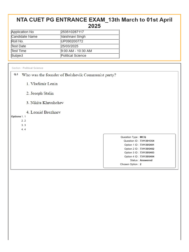 CUET PG Political Science MCQs 2025 | PDF | Multiple Choice | Tests