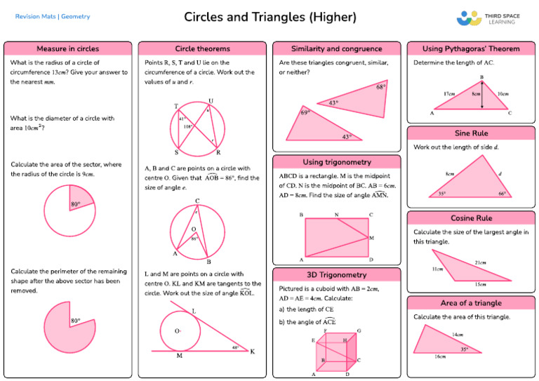 Circles and Triangles (Higher) - Revision Mats | PDF | Circle | Triangle