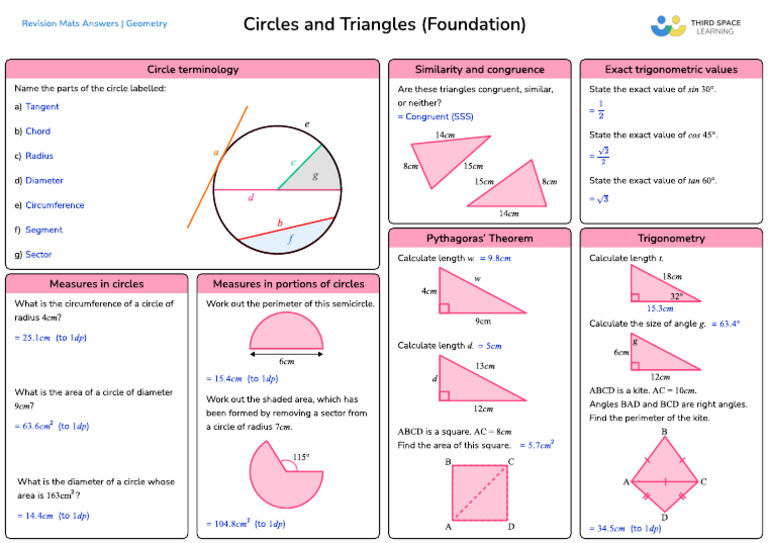 Circles and Triangles (Foundation) Answers - Revision Mats | PDF ...