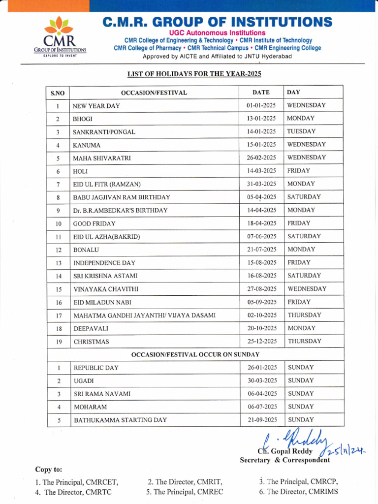 GMR Group Holiday List 2025 | PDF | Holidays | Religious Holidays