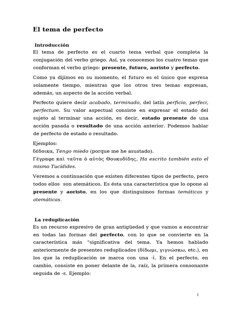 El Tema de Perfecto | PDF | Verbo | Conjugación gramatical