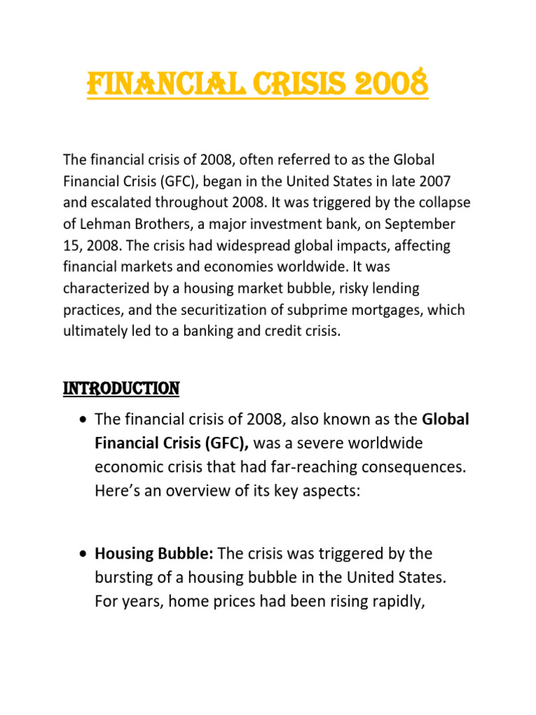 Overview of the 2008 Financial Crisis | PDF | Financial Crises | Basel Iii