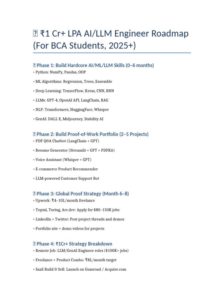 1Cr AI LLM Engineer Roadmap BCA | PDF