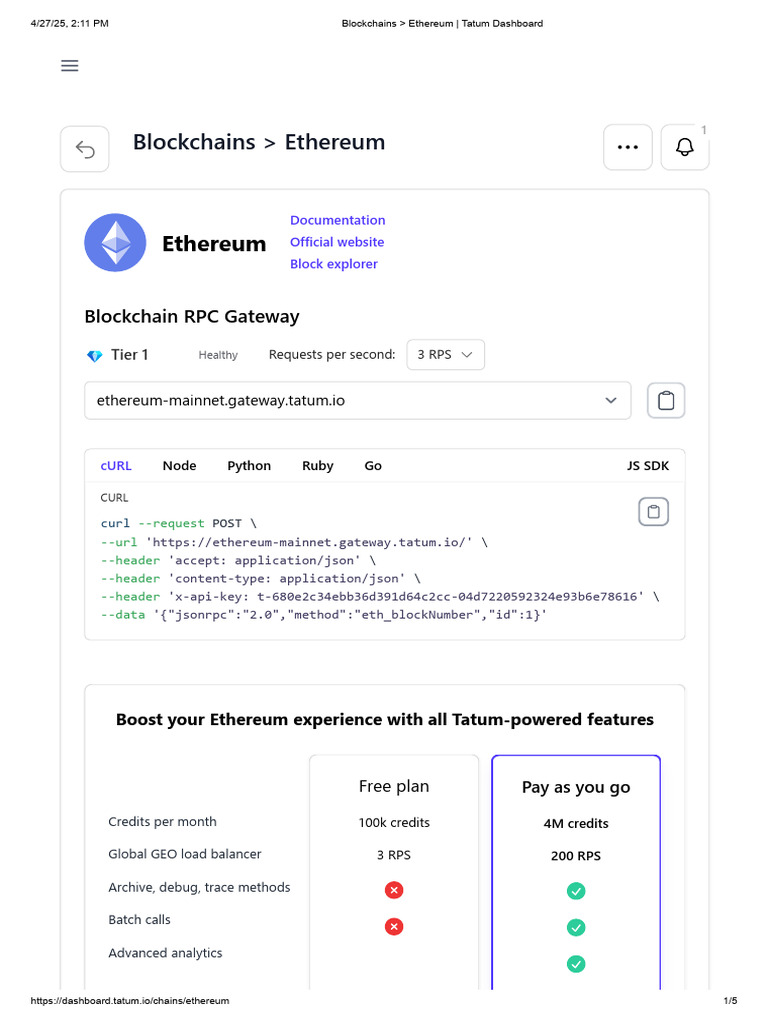 Blockchains - Ethereum - Tatum Dashboard | PDF | Computing ...