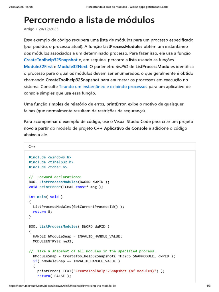 Percorrendo A Lista de Módulos - Win32 Apps - Microsoft Learn | PDF