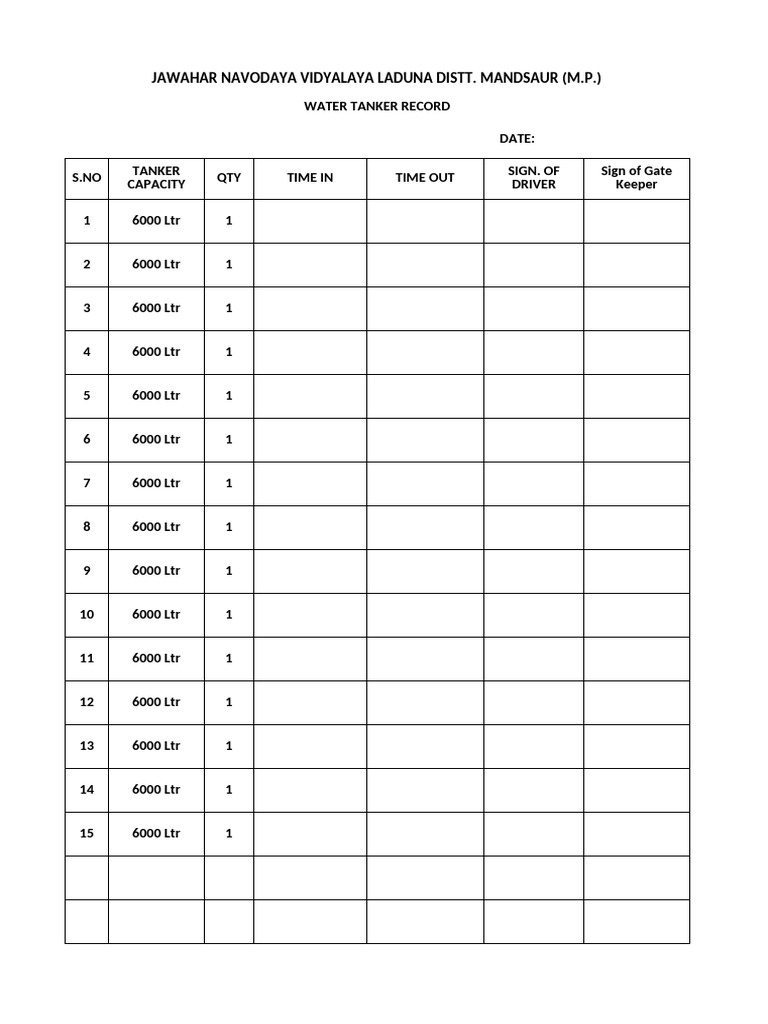 Water Tanker Record | PDF