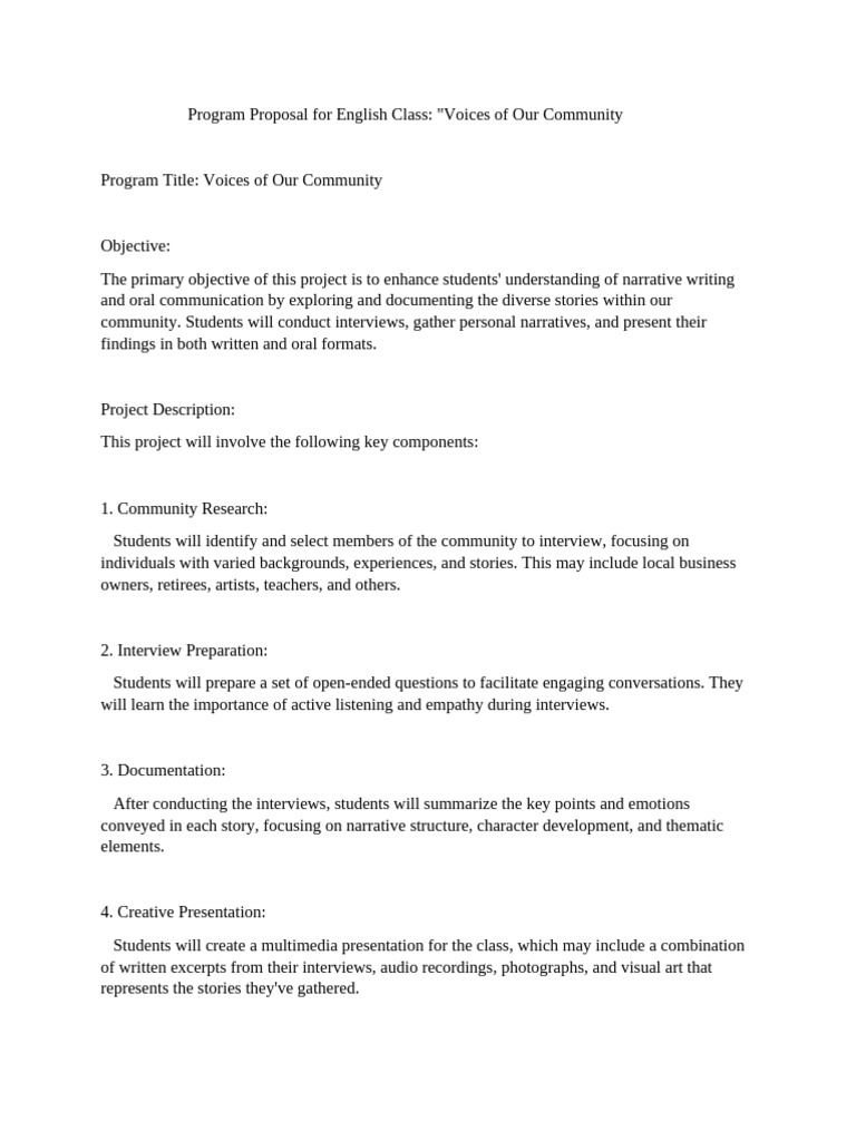 Program Proposal For English Class | PDF | Narrative | Multimedia