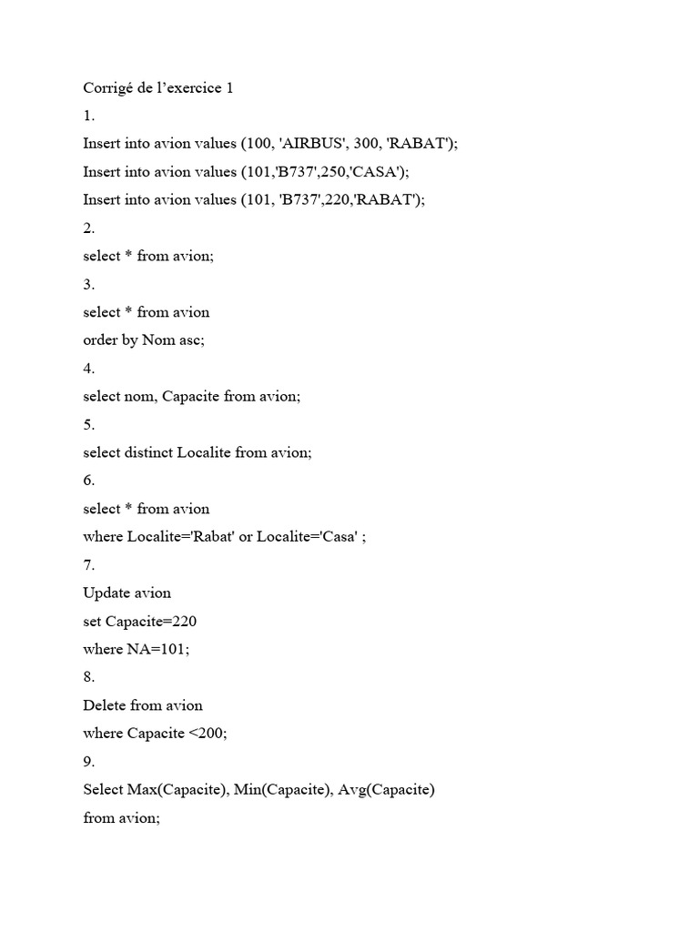 SQL Queries for Avion Database Management | PDF